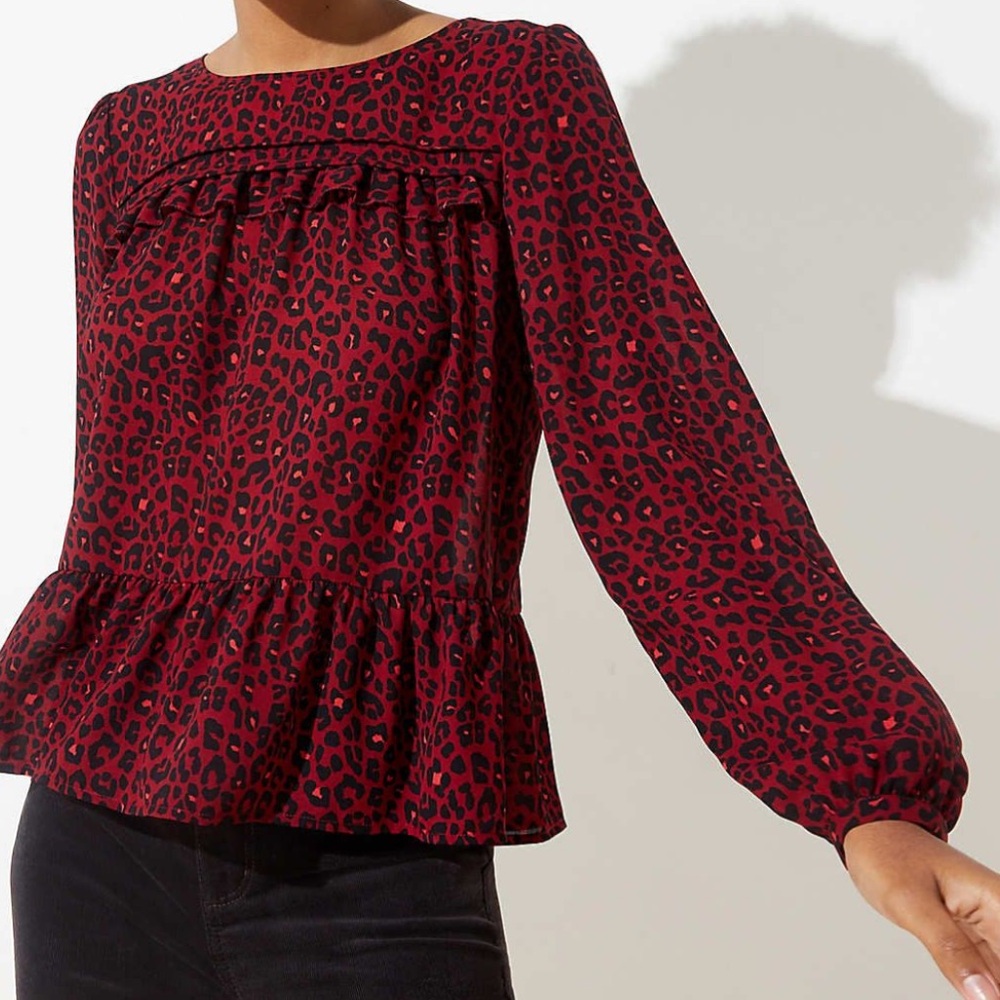 LOFT Red and Black Leopard Print Blouse